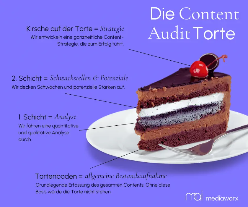 Grafik in Form einer Torte, die verschiedene Ebenen bei einem Content Audit zeigen