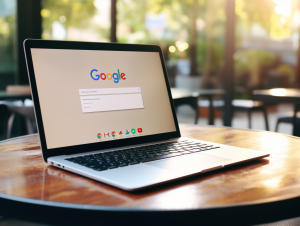 Laptop mit Google Logo