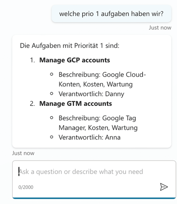 Chat mit einem eigenen Copilot in Teams