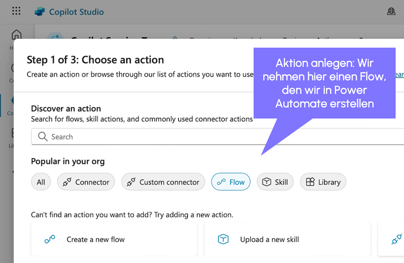 Power-Automate-Flow als Action für den eigenen Copilot in Copilot Studio festlegen