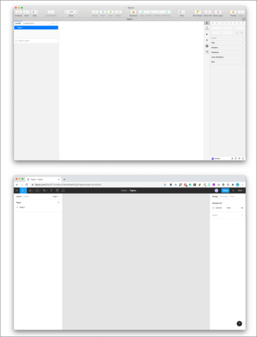 Anwendungsoberflächen Sketch und Figma